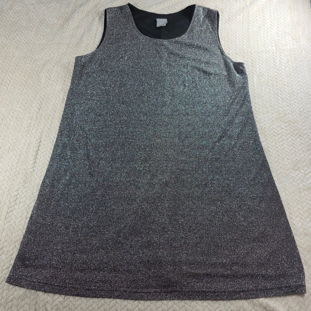 Rabbit Rabbit Designs Vintage Womens 20W Silver Shift Dress Metallic Lurex